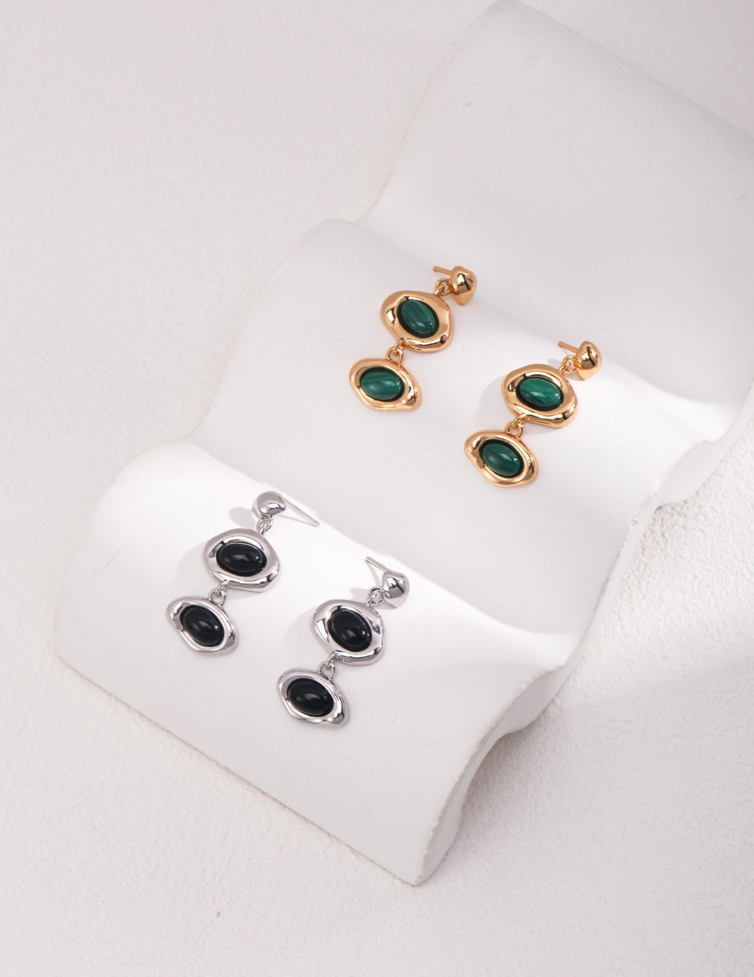 Two Green Malachite and Black Onyx Earrings - floysun