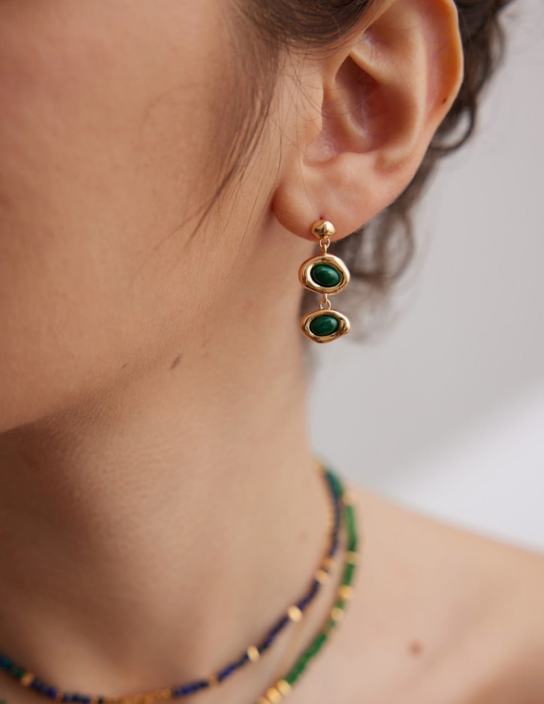 Two Green Malachite and Black Onyx Earrings - floysun