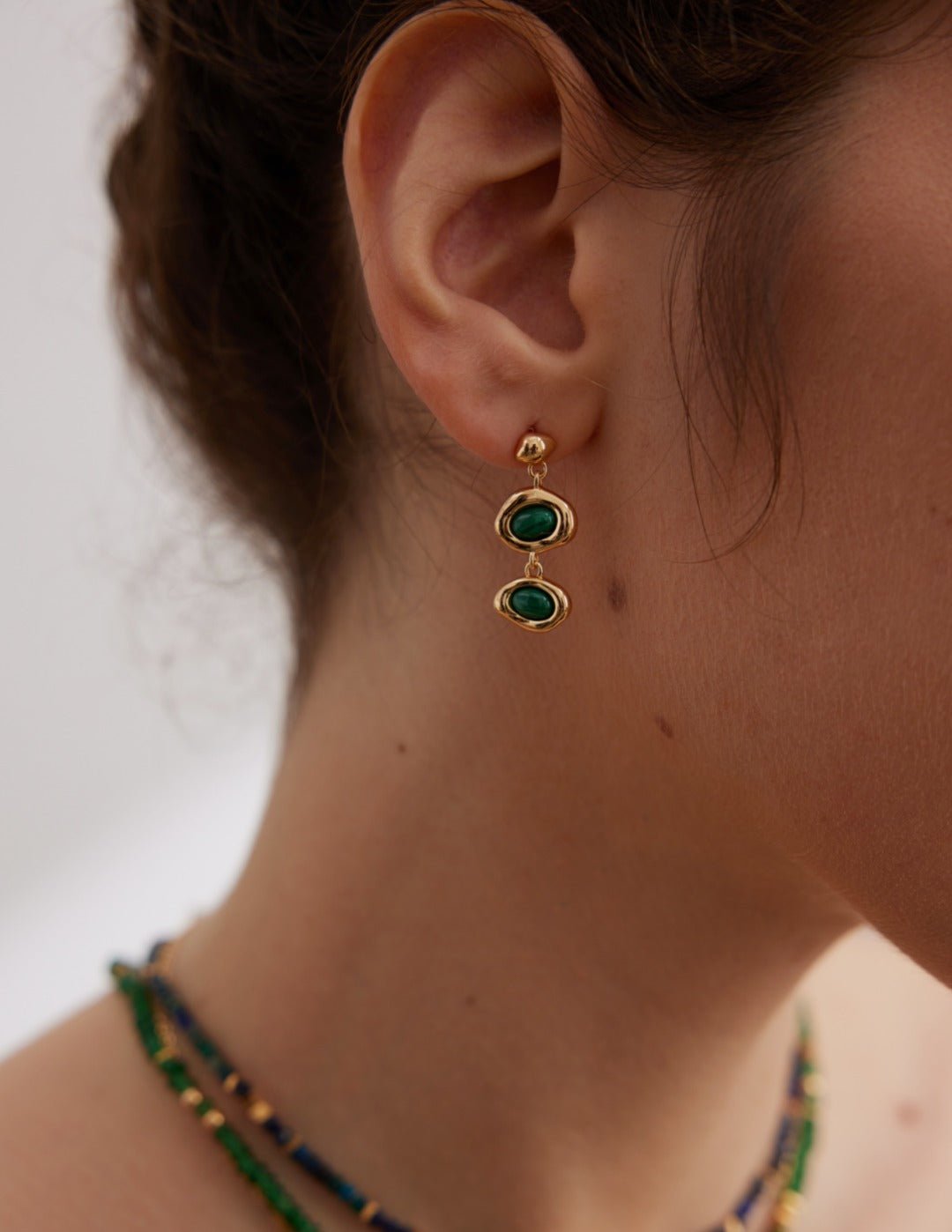 Two Green Malachite and Black Onyx Earrings - floysun