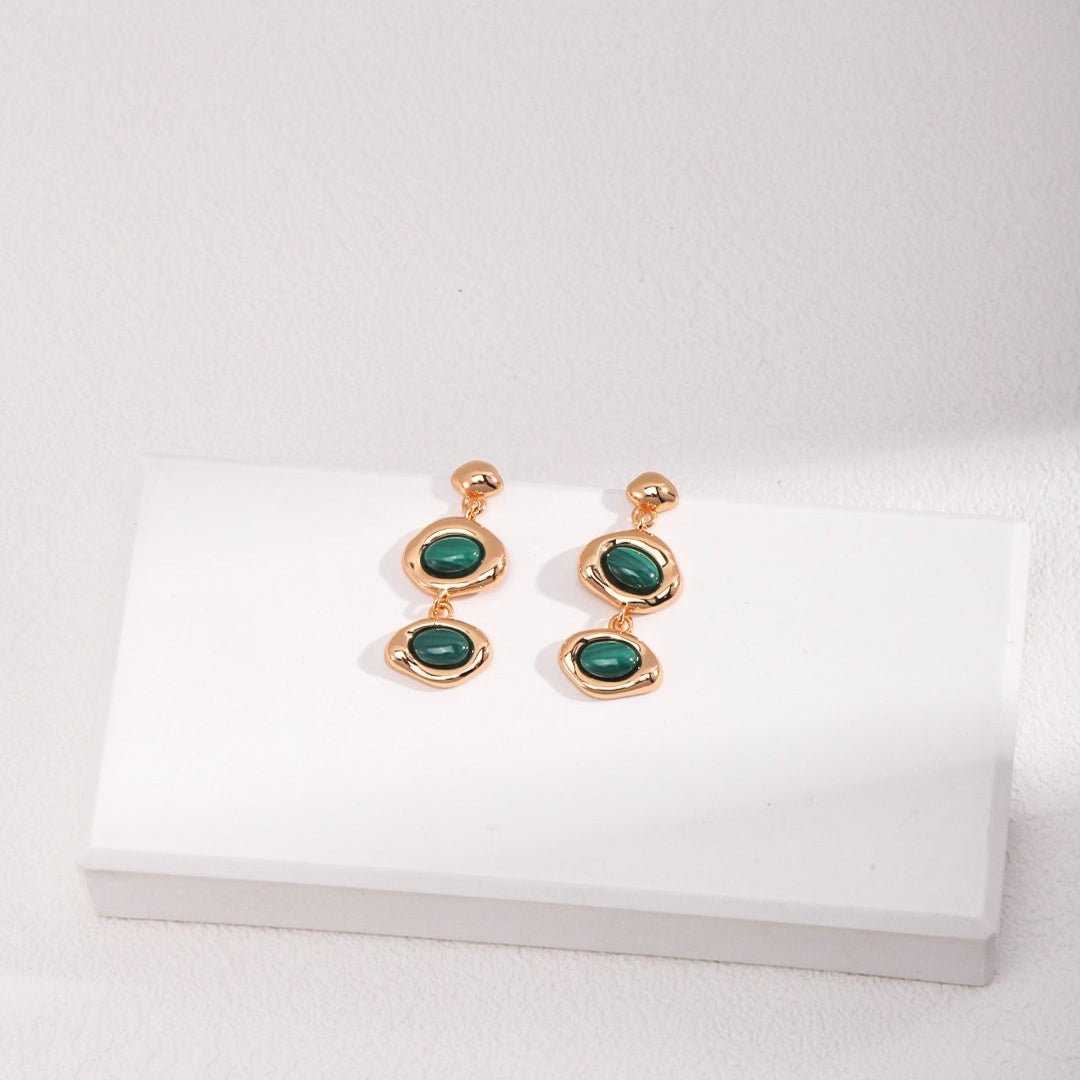 Two Green Malachite and Black Onyx Earrings - floysun