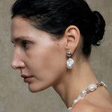 Undercurrent Silver Shell Baroque Pearl Drop Earrings - floysun