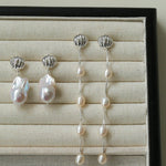 Undercurrent Silver Shell Multi - Pearl Long Dangle Earrings - floysun