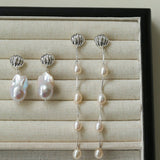 Undercurrent Silver Shell Multi - Pearl Long Dangle Earrings - floysun