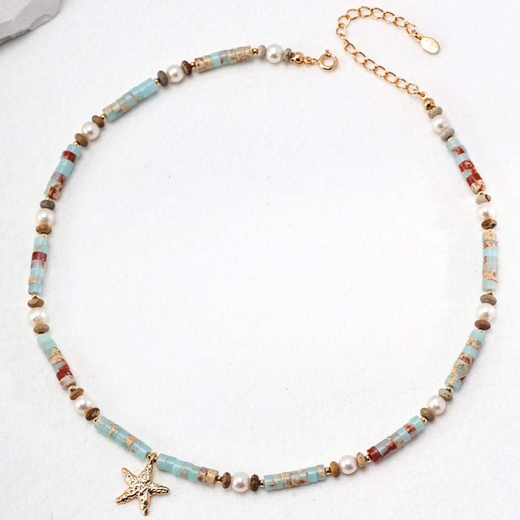 Underwater World Gemstone Starfish Pendant Necklace - floysun
