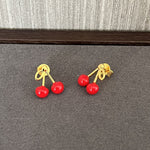 Unique 925 Sterling Silver Cherry Enamel Red Earrings - floysun