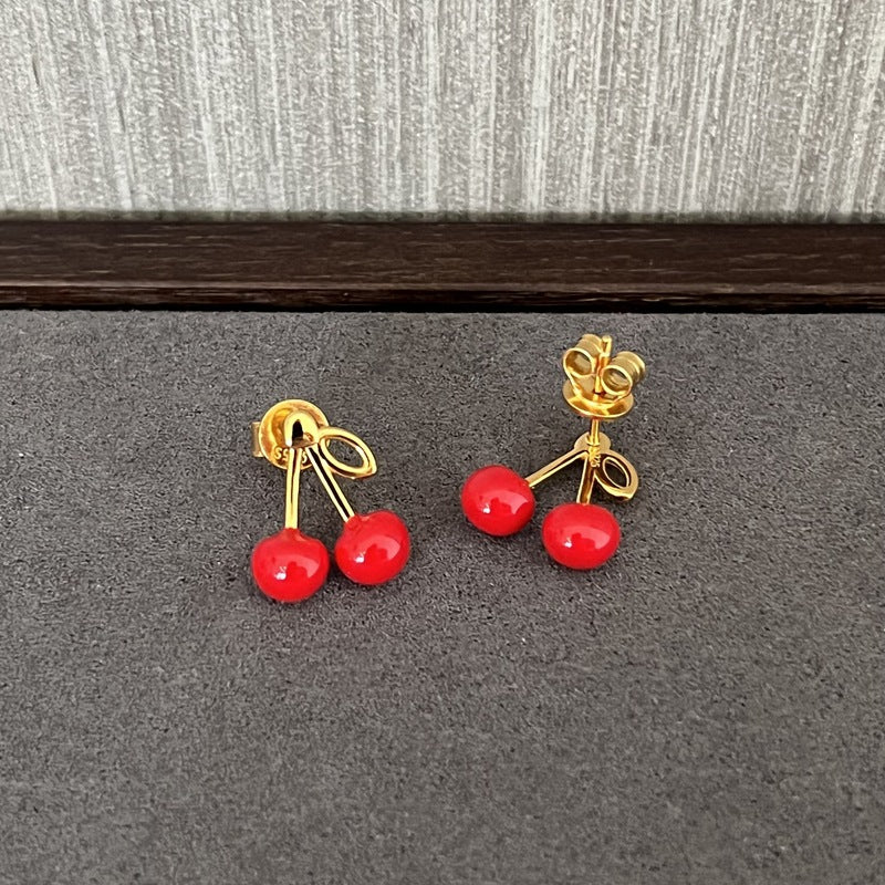 Unique 925 Sterling Silver Cherry Enamel Red Earrings - floysun