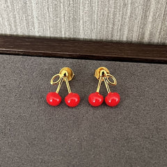 Unique 925 Sterling Silver Cherry Enamel Red Earrings - floysun