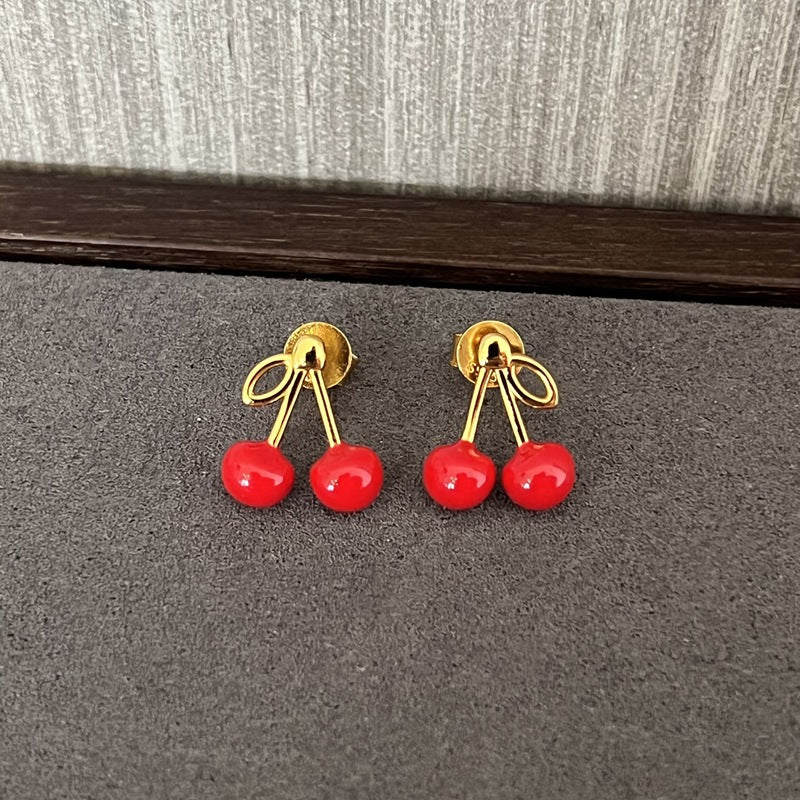 Unique 925 Sterling Silver Cherry Enamel Red Earrings - floysun