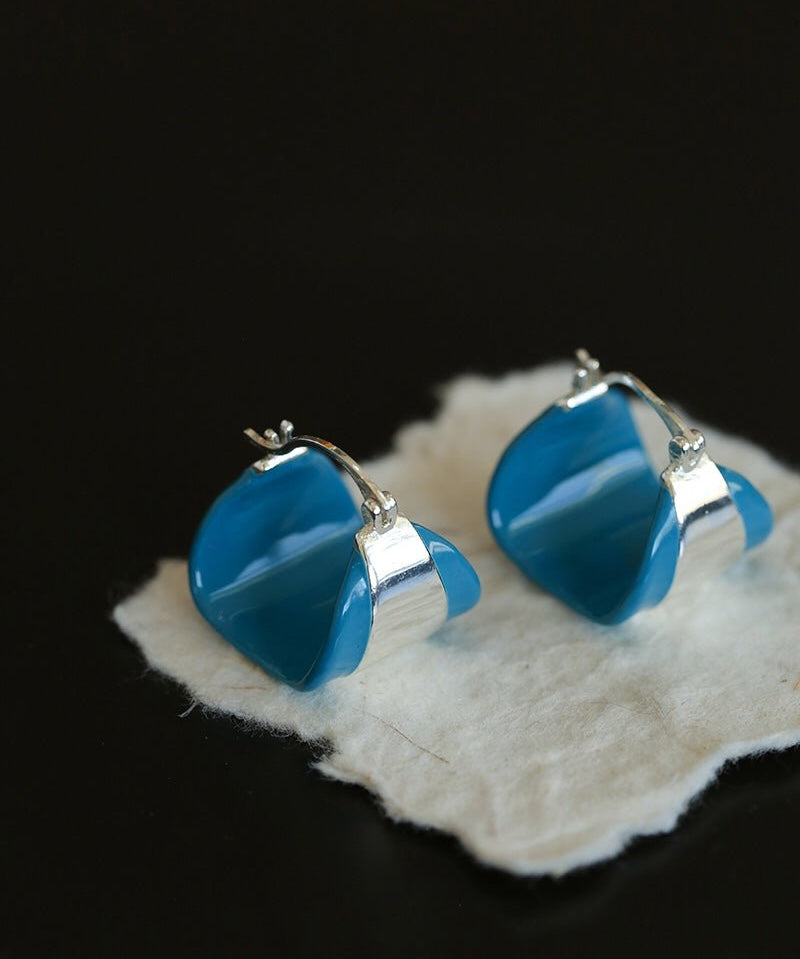 Unique Irregular Blue Enamel Curved Earrings - floysun