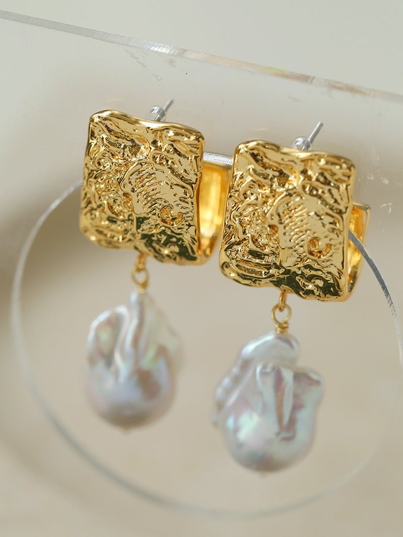 Unique Lava Baroque Pearl J Drop Earrings - floysun