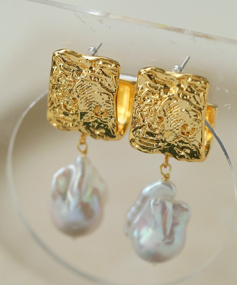 Unique Lava Baroque Pearl J Drop Earrings - floysun