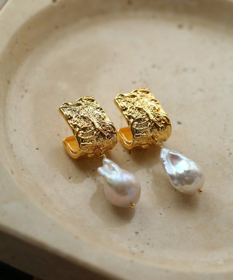 Unique Lava Baroque Pearl J Drop Earrings - floysun