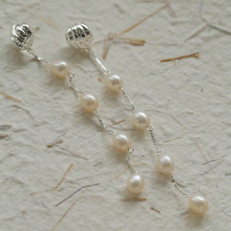 Unique Shell Multi-Pearl Long Drop Earrings - floysun