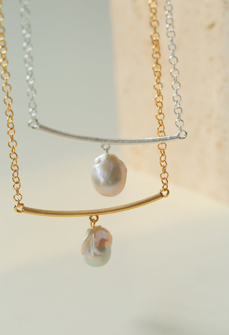 Versatile Curved Baroque Pearl Pendant Necklace - floysun