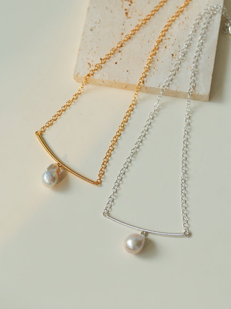 Versatile Curved Baroque Pearl Pendant Necklace - floysun