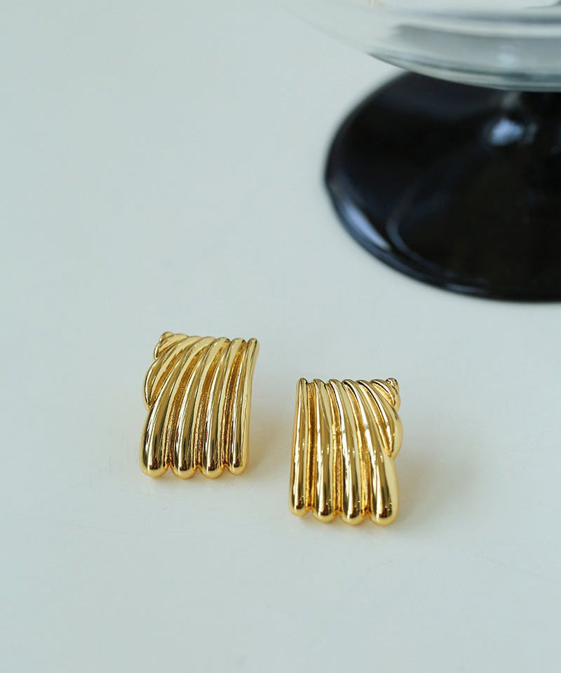 Vertical Striped Metal Geometric Earrings - floysun