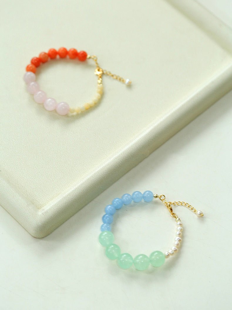 Vibrant Multicolored Gemstone and Pearl Beaded Bracelet - Blue Green Bracelet - floysun