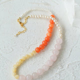 Vibrant Multicolored Gemstone and Pearl Beaded Necklace - Orange Pink Necklace - floysun