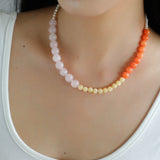 Vibrant Multicolored Gemstone and Pearl Beaded Necklace - Orange Pink Necklace - floysun