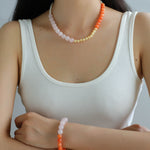 Vibrant Multicolored Gemstone and Pearl Beaded Necklace - Orange Pink Necklace - floysun