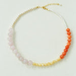 Vibrant Multicolored Gemstone and Pearl Beaded Necklace - Orange Pink Necklace - floysun