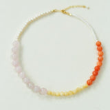 Vibrant Multicolored Gemstone and Pearl Beaded Necklace - Orange Pink Necklace - floysun