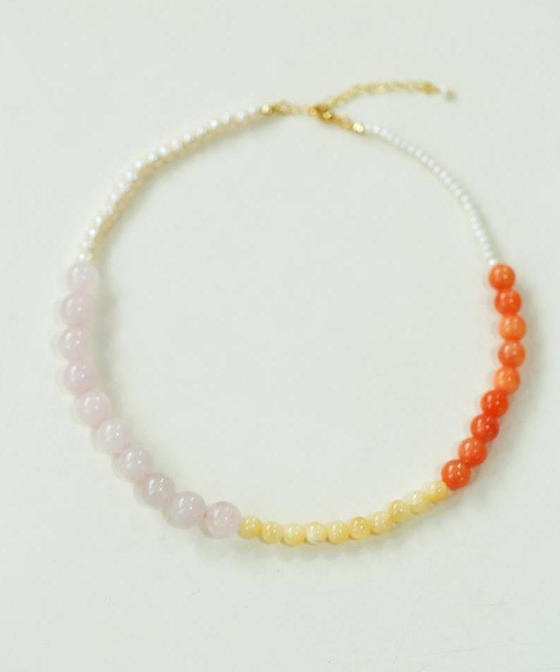 Vibrant Multicolored Gemstone and Pearl Beaded Necklace - Orange Pink Necklace - floysun