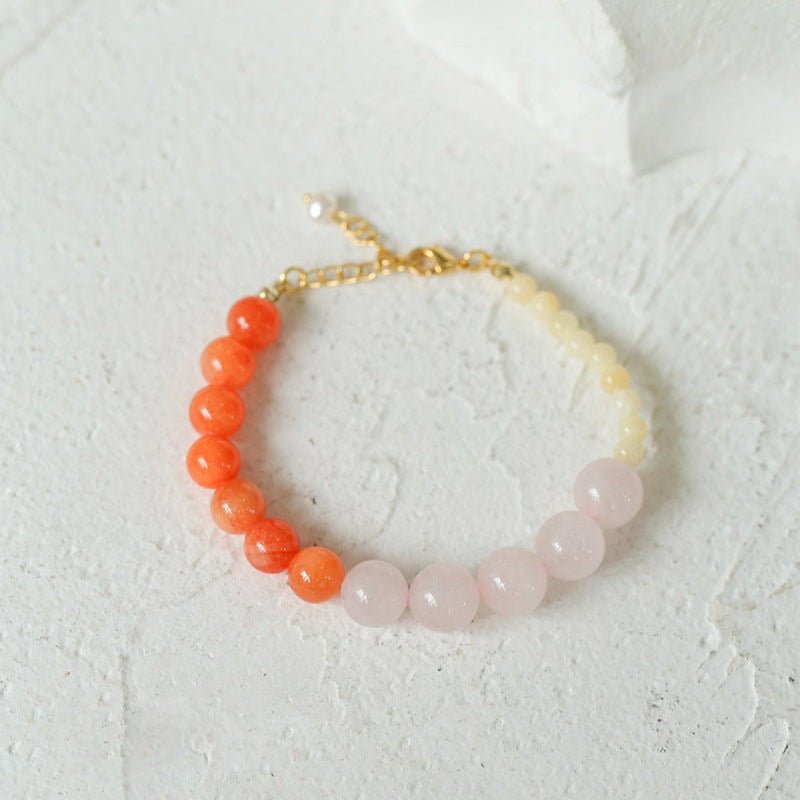 Vibrant Multicolored Gemstone Beaded Bracelet - Orange Pink Bracelet - floysun