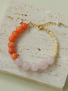 Vibrant Multicolored Gemstone Beaded Bracelet - Orange Pink Bracelet - floysun