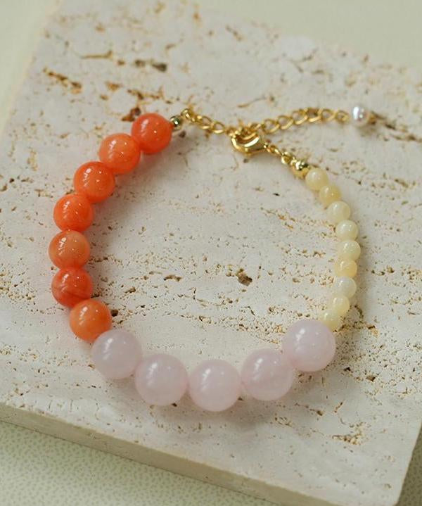 Vibrant Multicolored Gemstone Beaded Bracelet - Orange Pink Bracelet - floysun