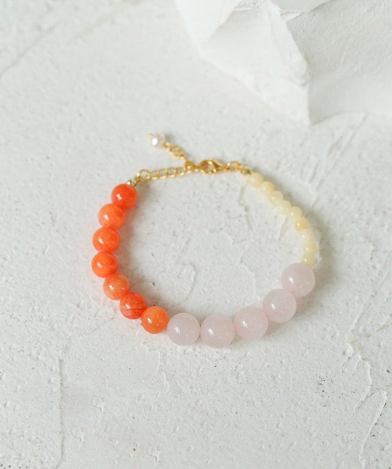 Vibrant Multicolored Gemstone Beaded Bracelet - Orange Pink Bracelet - floysun