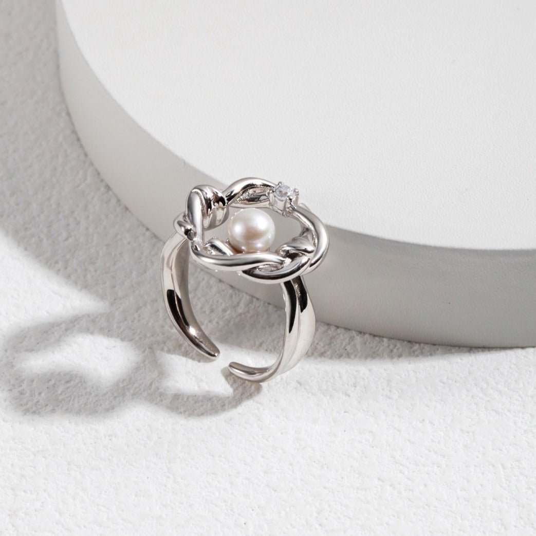 Vine Design Pearl and Gemstone Open Ring - floysun