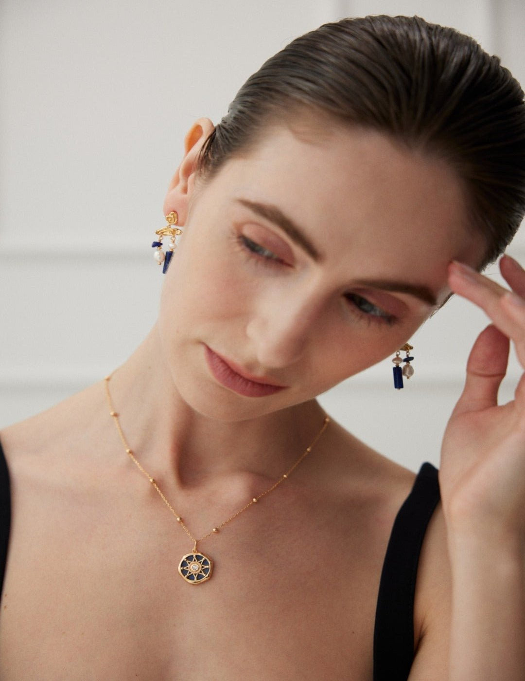 Vintage Abstract Lapis and Pearl Earrings - floysun