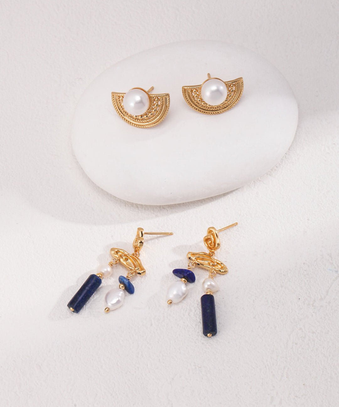 Vintage Abstract Lapis and Pearl Earrings - floysun