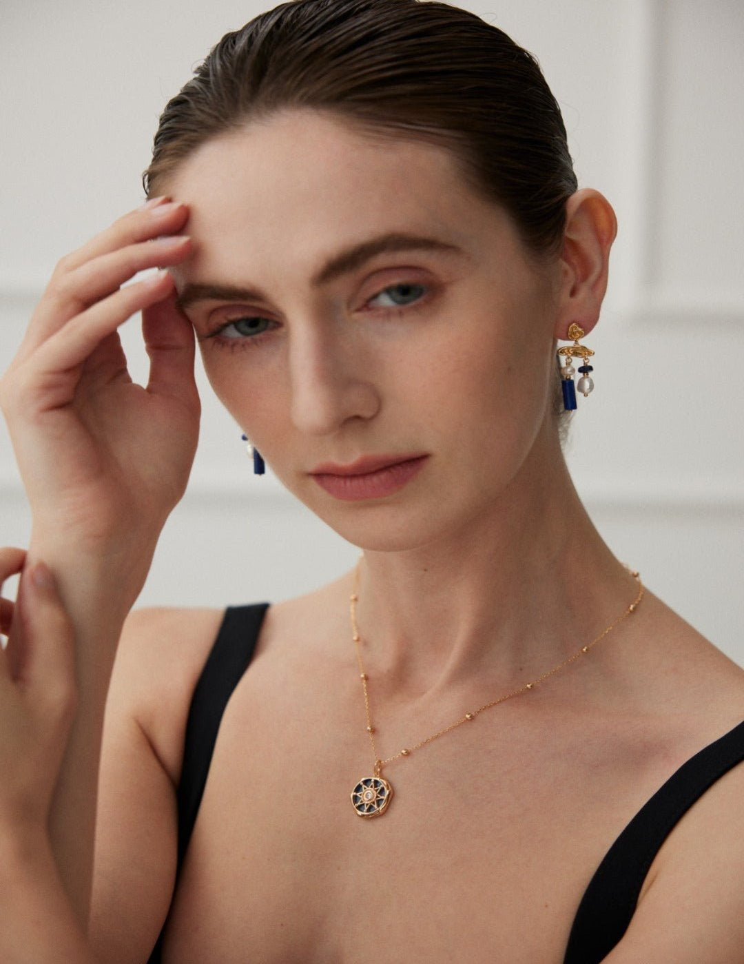 Vintage Abstract Lapis and Pearl Earrings - floysun