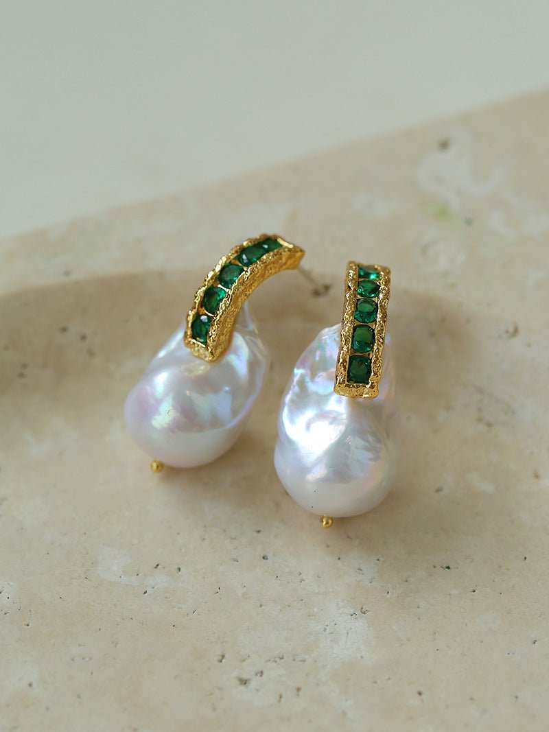 Vintage Baroque Pearl and Zircon Earrings - floysun