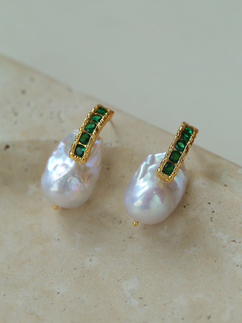 Vintage Baroque Pearl and Zircon Earrings - floysun