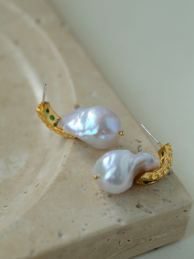 Vintage Baroque Pearl and Zircon Earrings - floysun