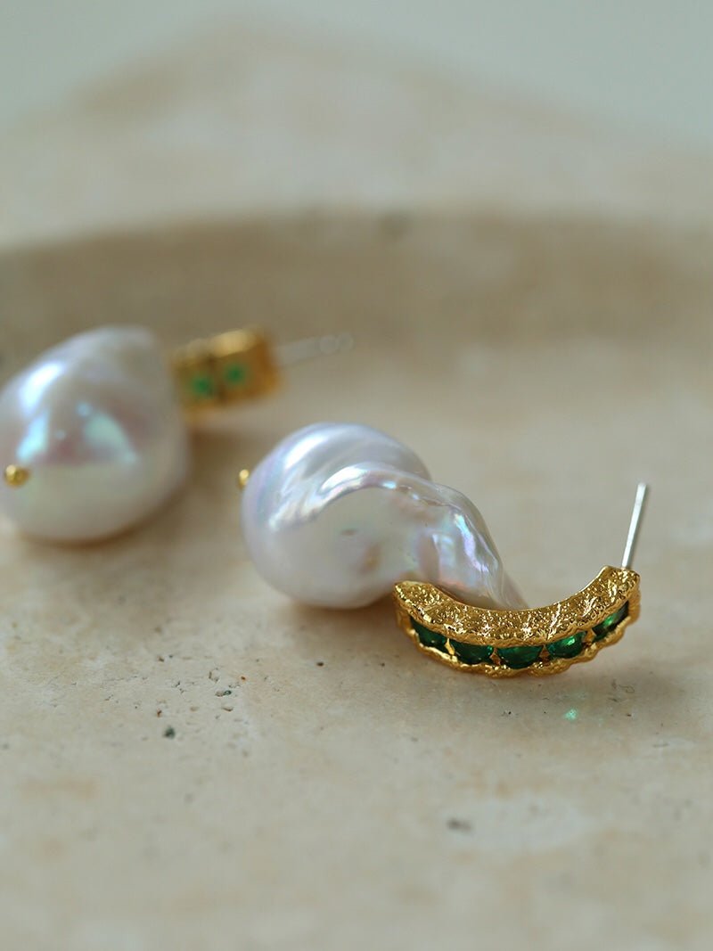 Vintage Baroque Pearl and Zircon Earrings - floysun