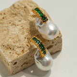 Vintage Baroque Pearl Emerald Earrings - floysun