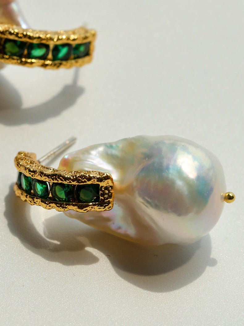 Vintage Baroque Pearl Emerald Earrings - floysun