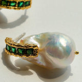 Vintage Baroque Pearl Emerald Earrings - floysun