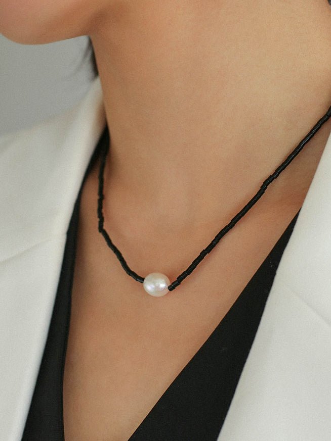 Vintage Black Onyx Pearl Collarbone Necklace - floysun