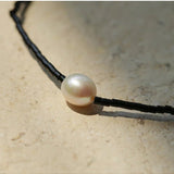 Vintage Black Onyx Pearl Collarbone Necklace - floysun