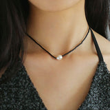 Vintage Black Onyx Pearl Collarbone Necklace - floysun