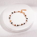 Vintage Bracelet with Tiger's Eye Black Onyx and Mother of Pearls - floysun