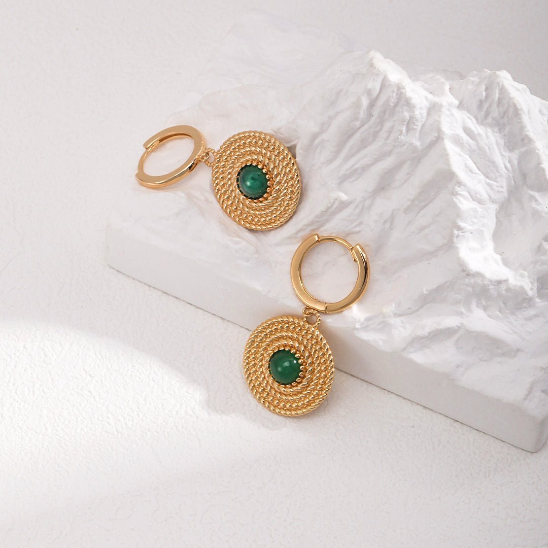 Vintage Disc Chrysoprase Hoop Earrings - floysun