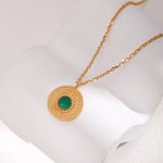 Vintage Disc Chrysoprase Pendant Necklace - floysun