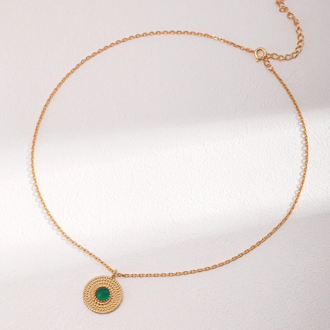 Vintage Disc Chrysoprase Pendant Necklace - floysun