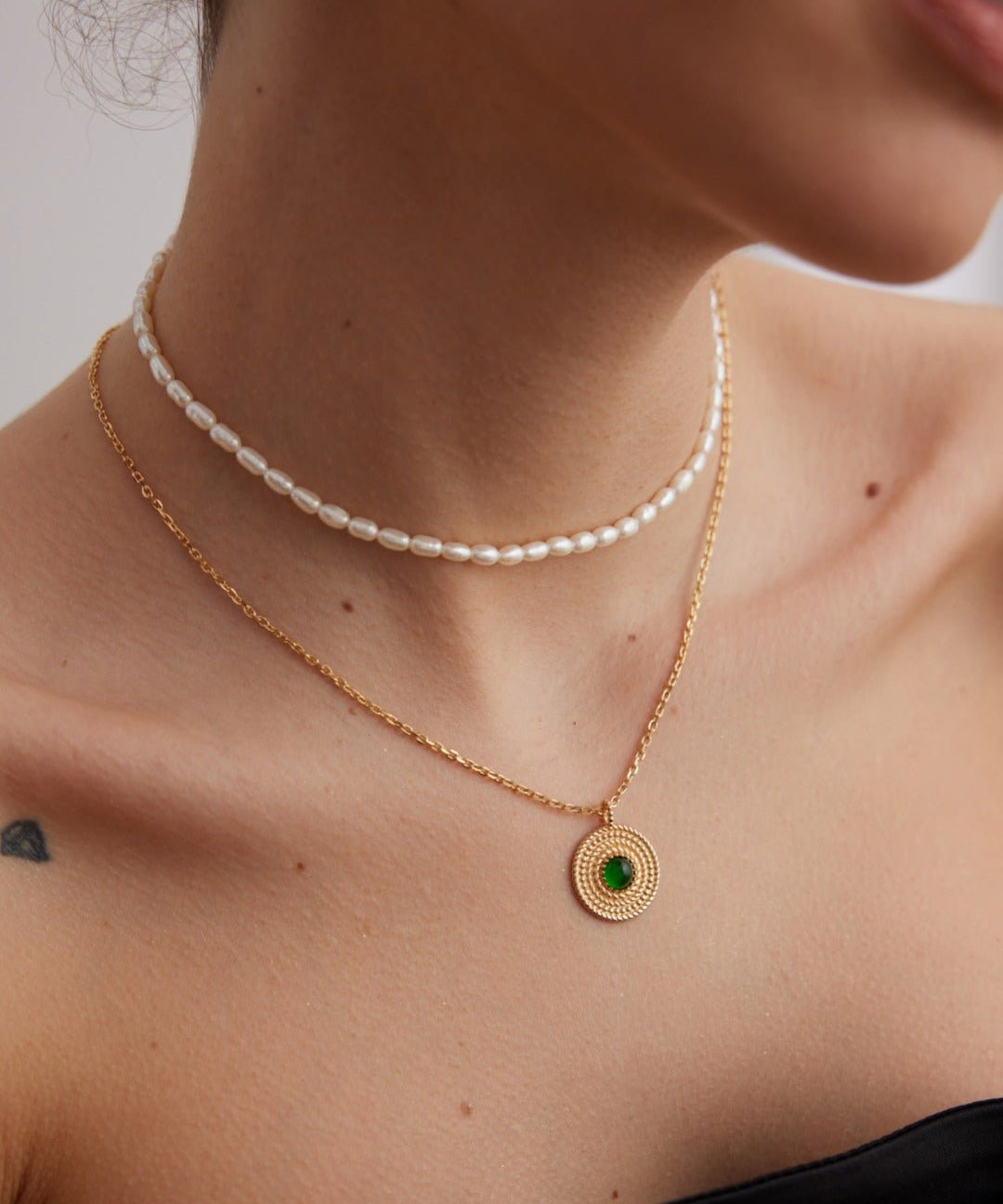 Vintage Disc Chrysoprase Pendant Necklace - floysun